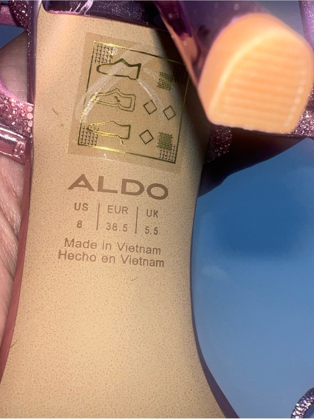 ALDO Barrona Pink Sandals Rhinestones Vegan Leather Heels Women’s Size 8 NWB - Picture 12 of 14